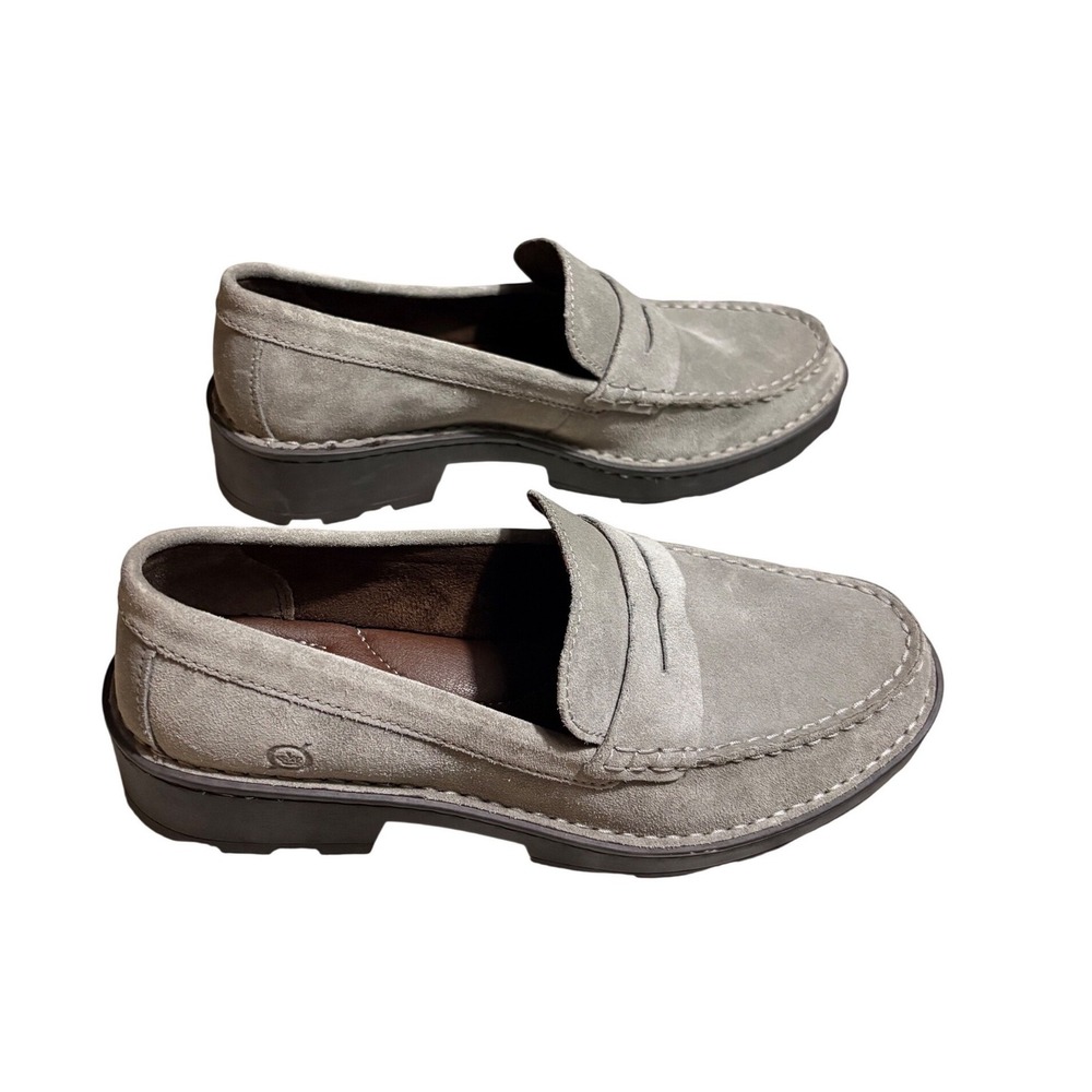 Born Carrera Penny Loafers Women 9 Grey Suede Lug Sole Slip On NWOT BR0041755 - Picture 2 of 8